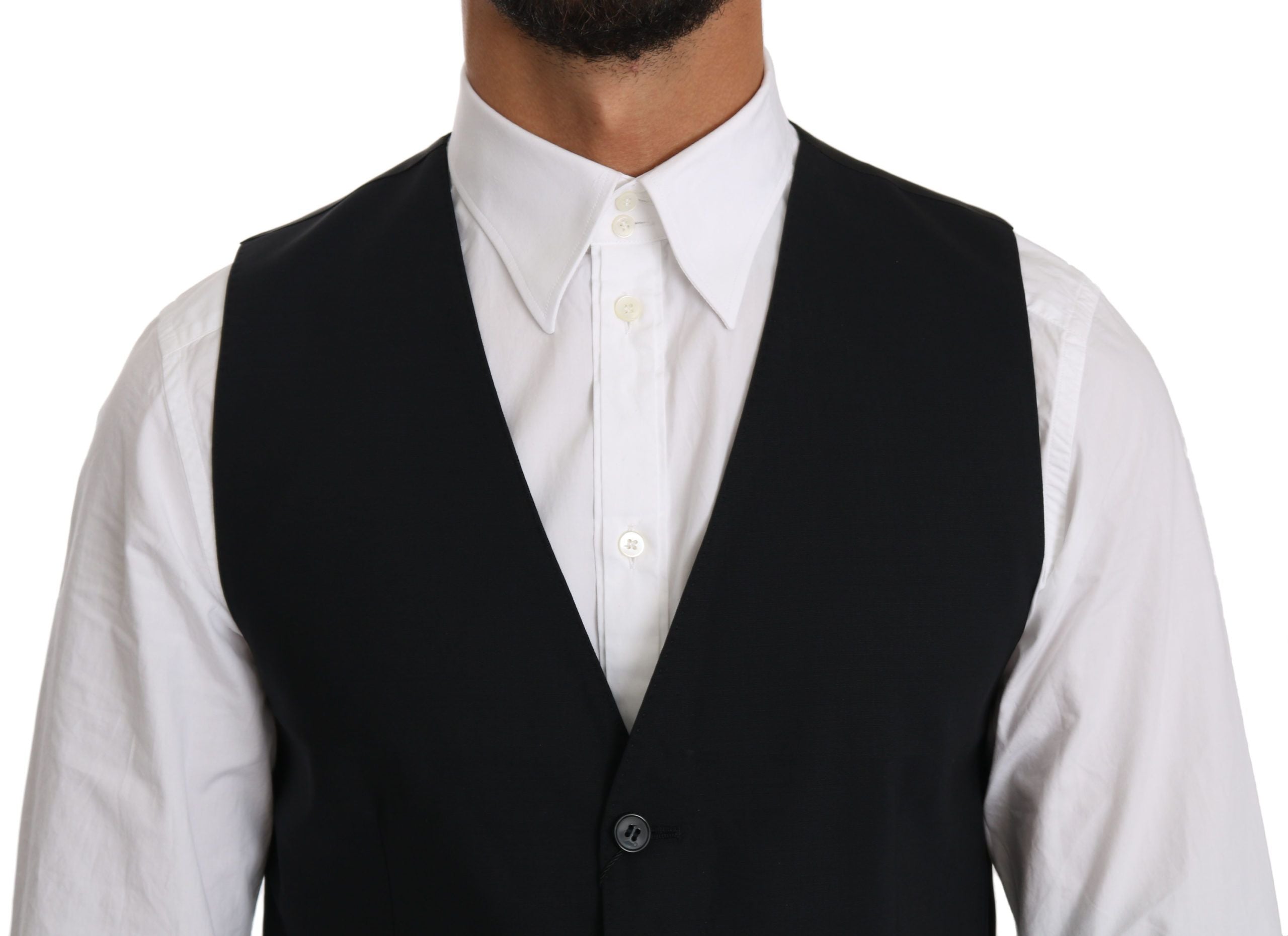 Gilet en laine bleue Dolce & Gabbana, veste formelle élégante avec boutons et doublure raffinée, pour homme.