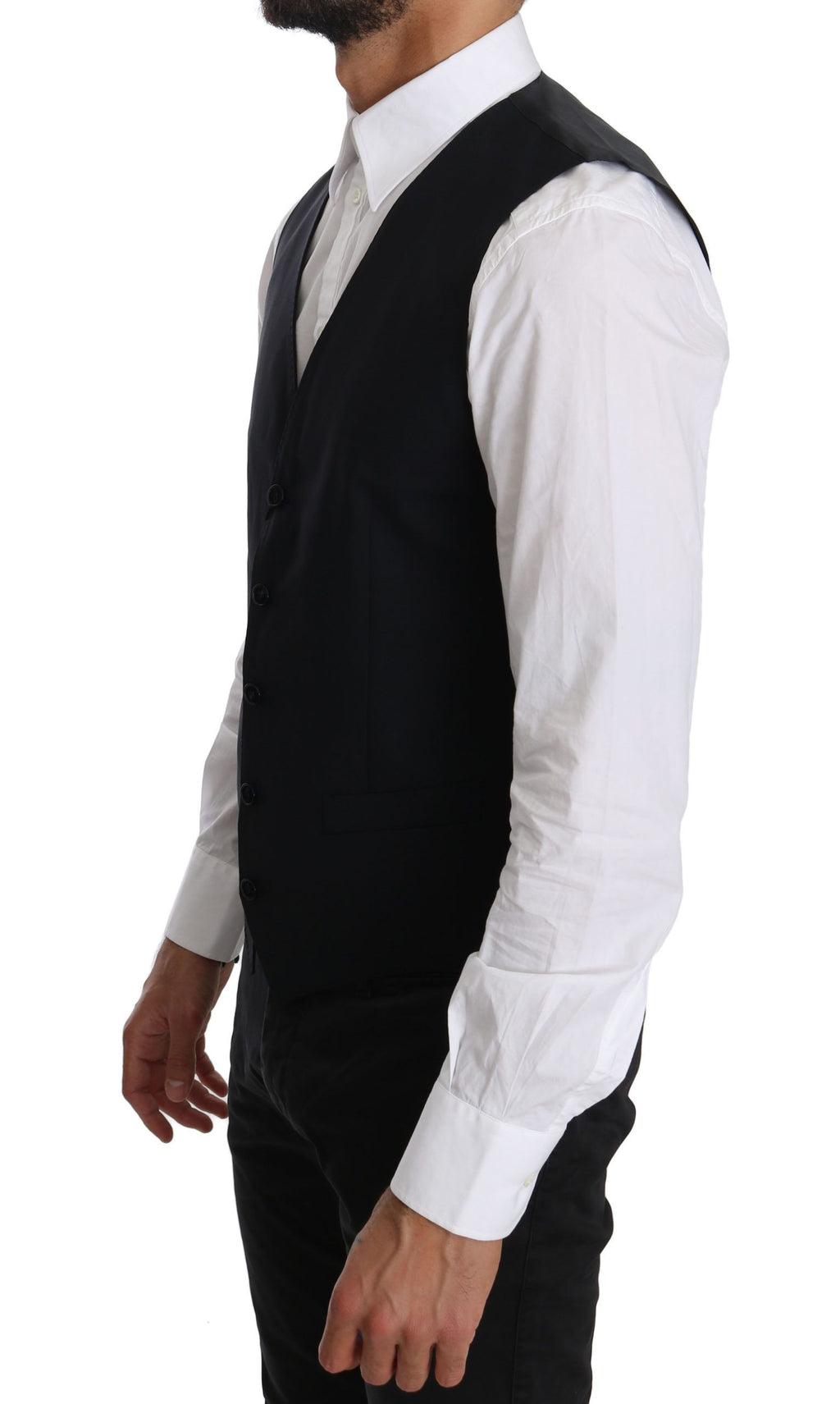 Gilet formel en laine bleue Dolce & Gabbana, veste élégante pour homme, détails sophistiqués et coupe ajustée.