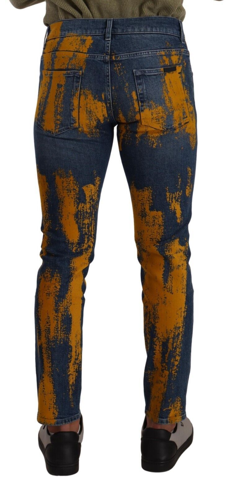 Jeans slim en coton à teint bleu et jaune de Dolce & Gabbana pour homme, style décontracté et moderne.