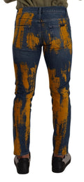 Jeans slim en coton à teint bleu et jaune de Dolce & Gabbana pour homme, style décontracté et moderne.