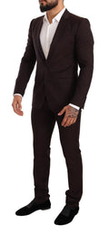 Costume slim fit en laine bordeaux Dolce & Gabbana Martini, veste et pantalon élégants pour homme.