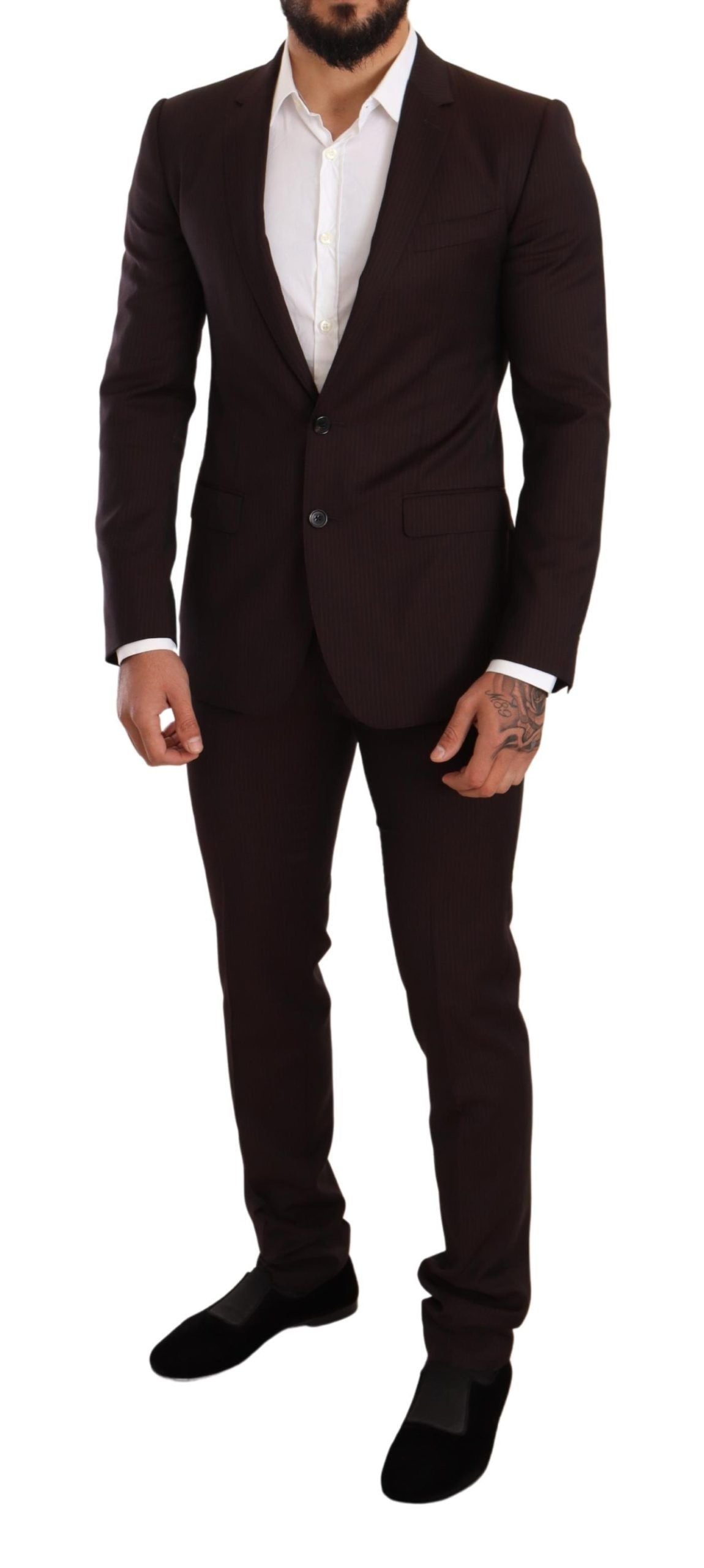 Costume slim fit en laine Bordeaux Dolce & Gabbana Martini, veste et pantalon élégants avec détails sophistiqués.