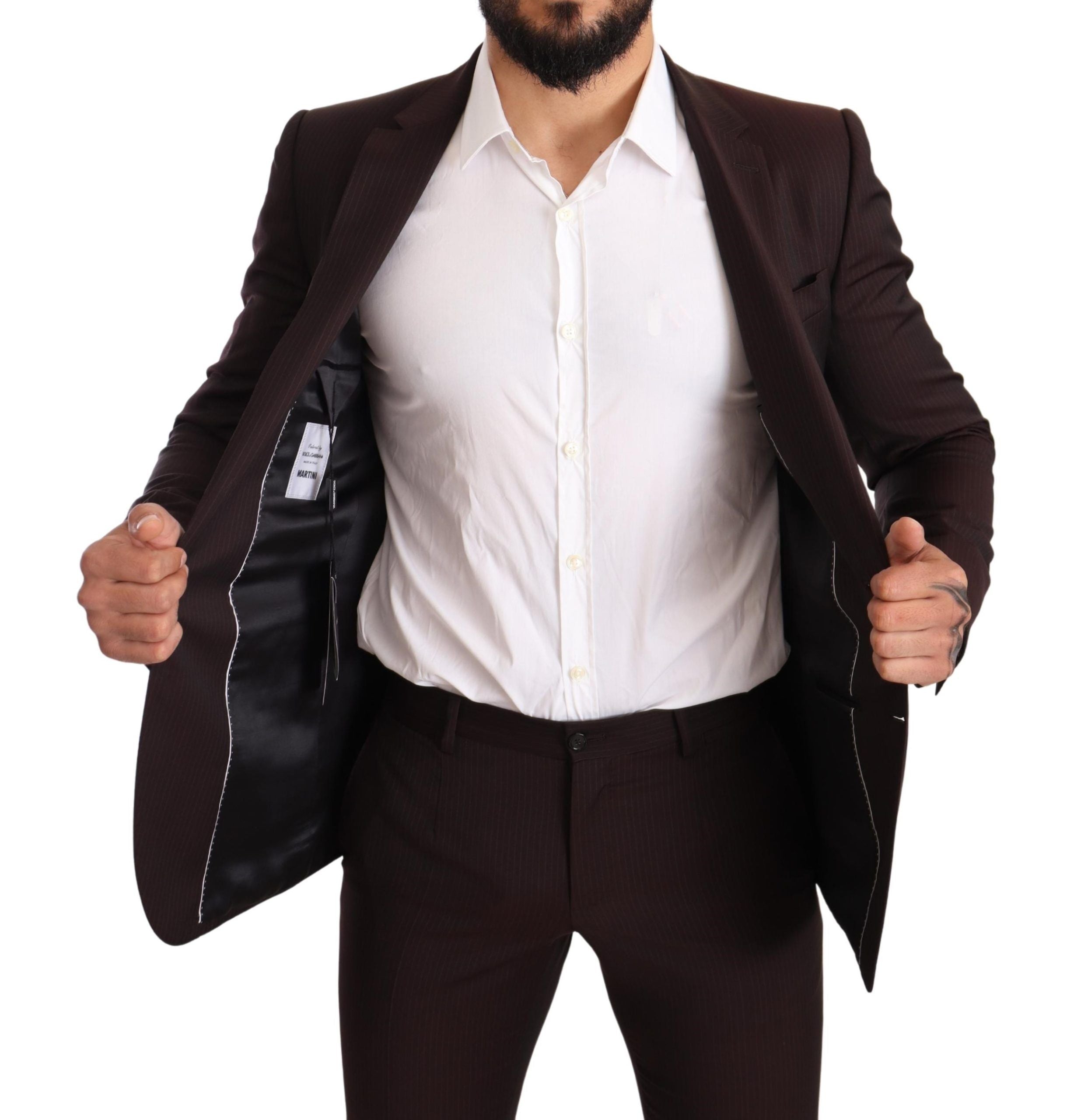 Costume en laine Bordeaux Dolce & Gabbana Martini Slim Fit, costume élégant avec coupe ajustée et détails raffinés.