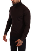 Pull en cachemire marron Dolce & Gabbana à col roulé, vue détaillée du pull élégant et confortable.