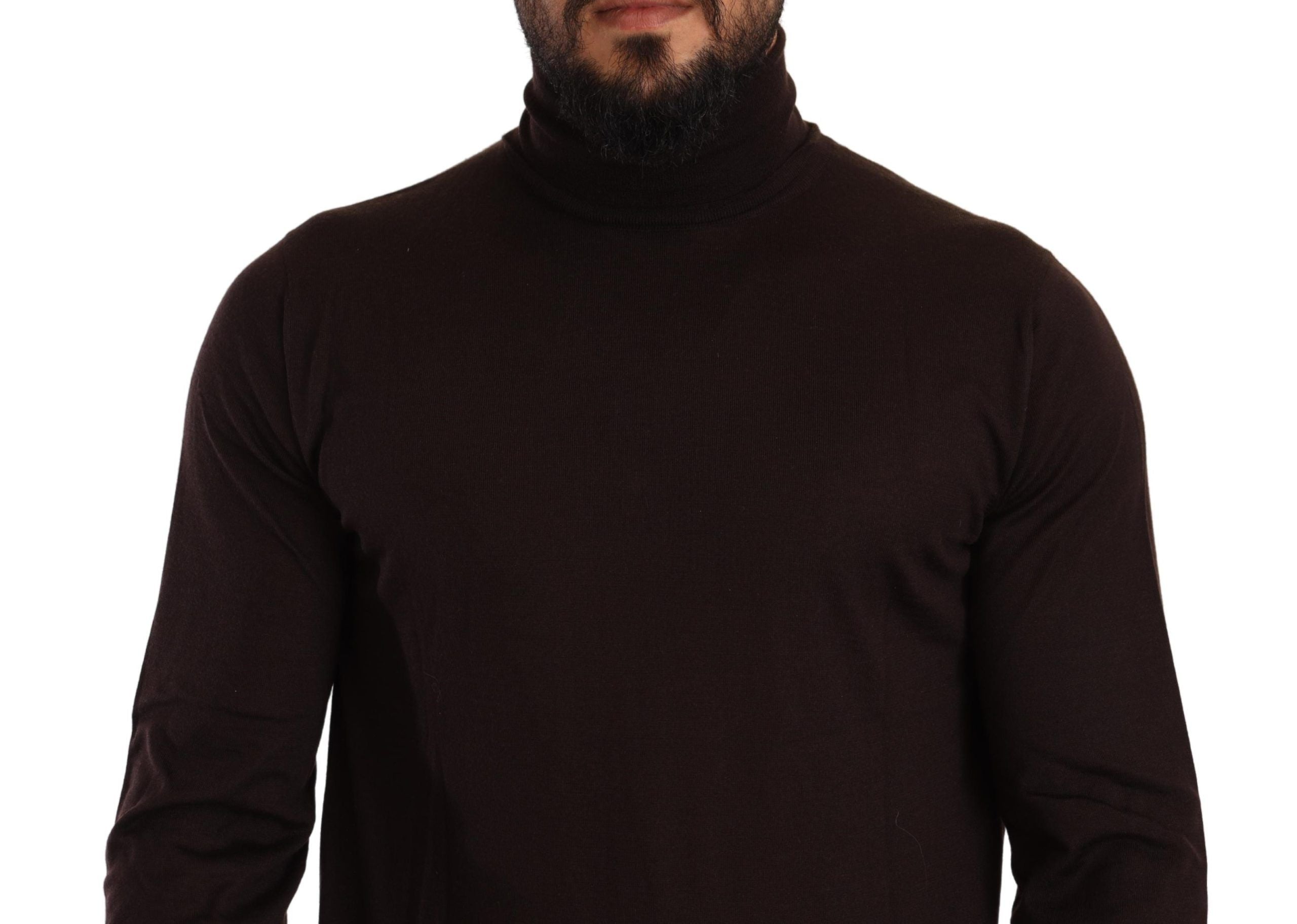Pull en cachemire marron Dolce & Gabbana, chandail à col roulé élégant avec texture douce et design classique.