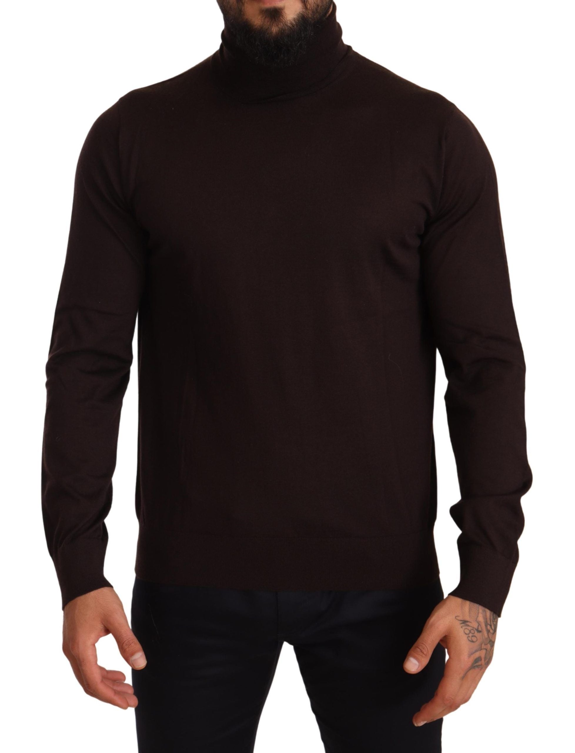 Pull à col roulé en cachemire marron de Dolce & Gabbana, style élégant et confortable pour homme.