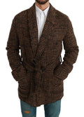 Manteau en laine à carreaux marron Dolce & Gabbana, robe ou veste enveloppante élégante et chaude, vue de face.