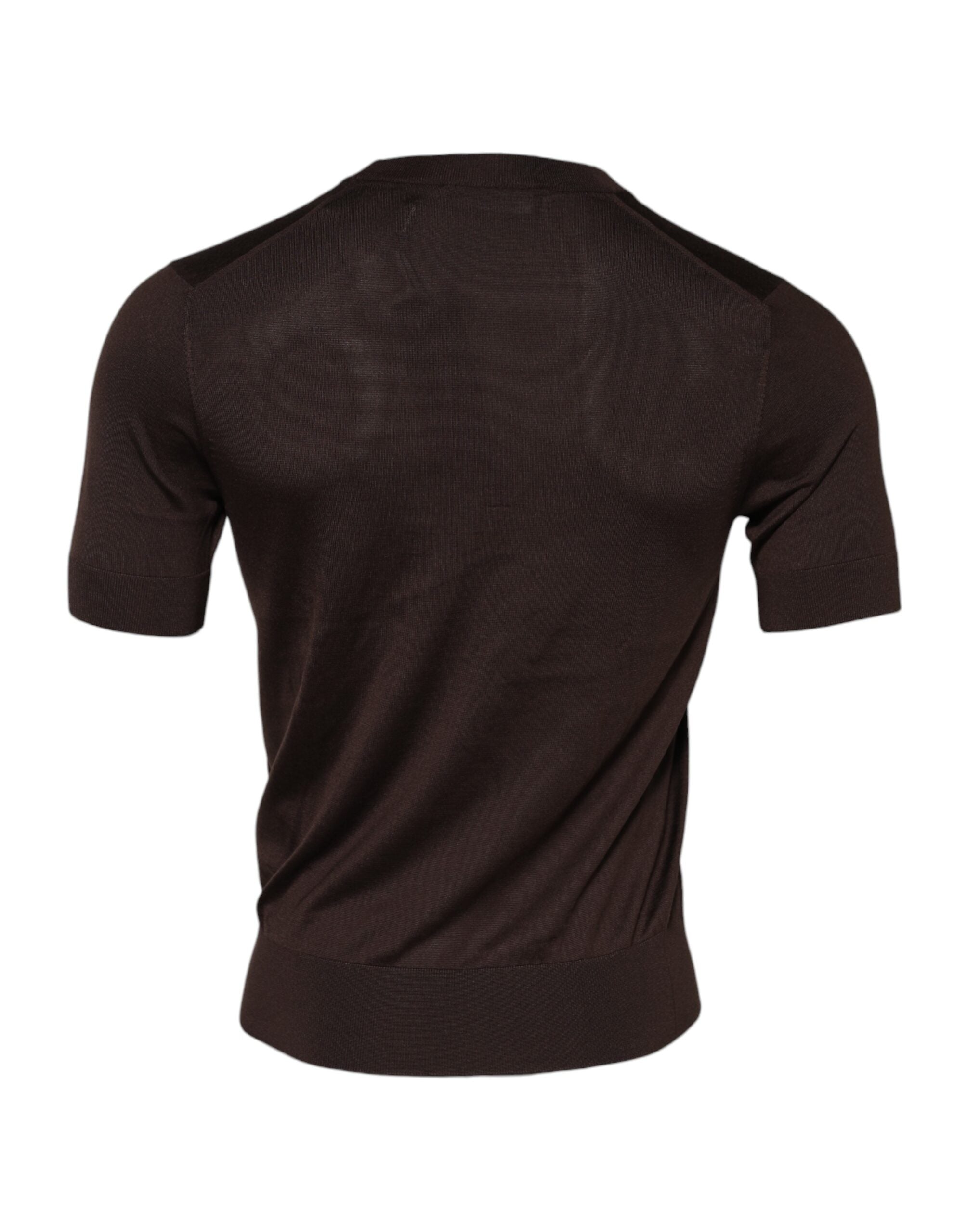 T-shirt en soie marron à manches courtes de Dolce & Gabbana, col rond, style élégant et confortable.