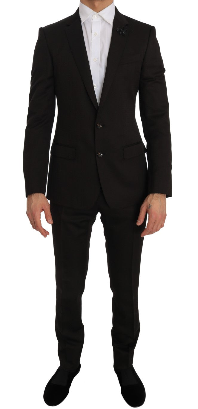 Veste Dolce & Gabbana en laine marron avec broderie abeille en cristaux, coupe slim fit, style élégant et sophistiqué.