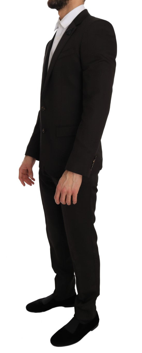 Cravate en laine marron Dolce & Gabbana avec broche abeille en cristal, style slim fit pour homme.