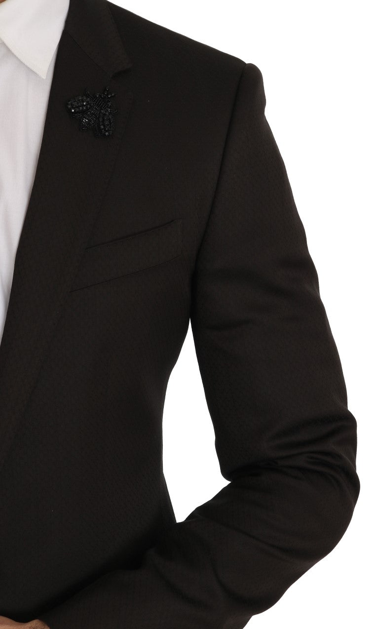 Veste en laine marron Dolce & Gabbana avec détail de abeille en cristal, coupe slim fit, pour homme.