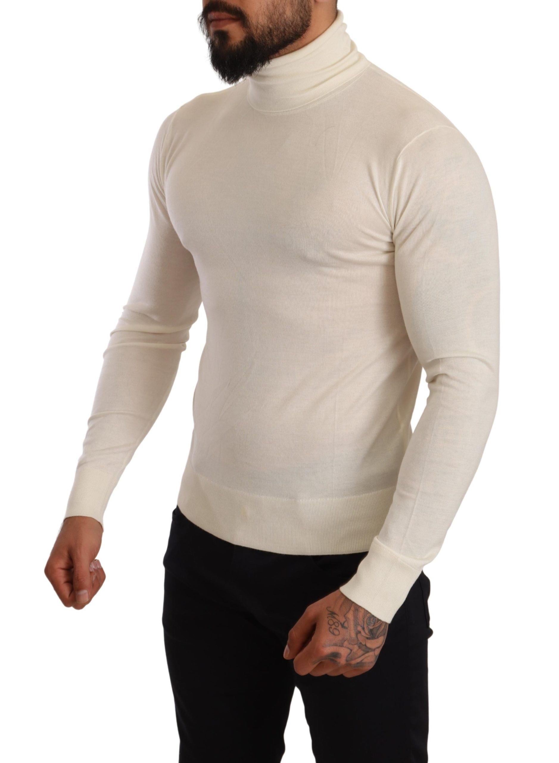 Pull à col roulé en cachemire crème Dolce & Gabbana, pull-over élégant en laine douce, idéal pour un style sophistiqué.