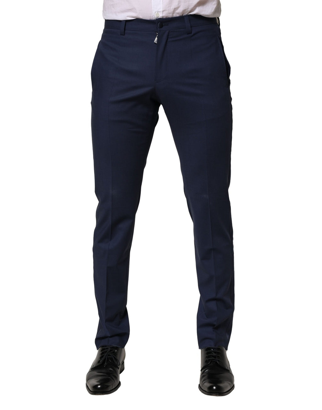 Pantalon formel en laine bleu foncé de Dolce & Gabbana, vêtement élégant pour occasion spéciale.