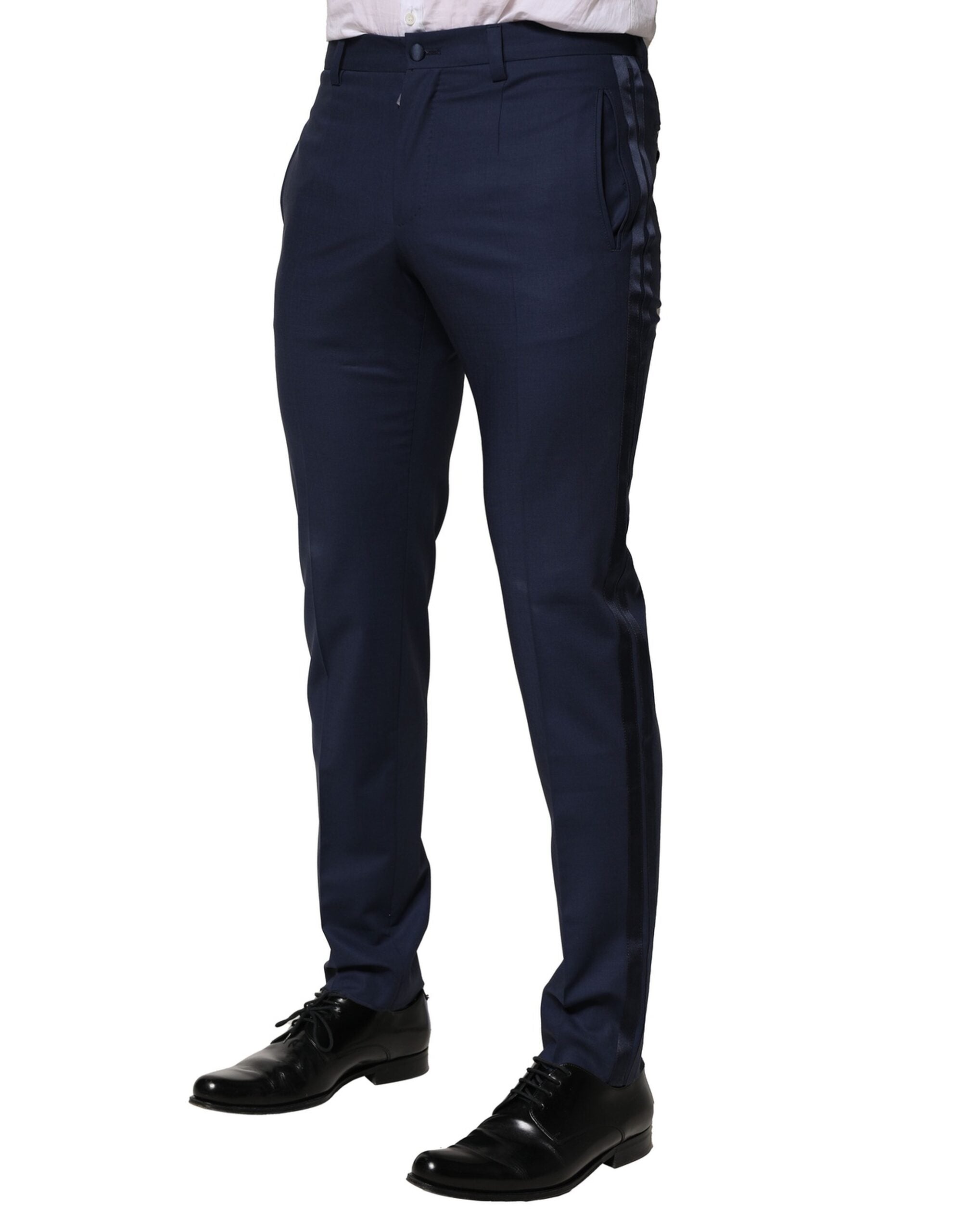Pantalons formels en laine bleu foncé de Dolce & Gabbana, style élégant et coupe classique pour femmes.