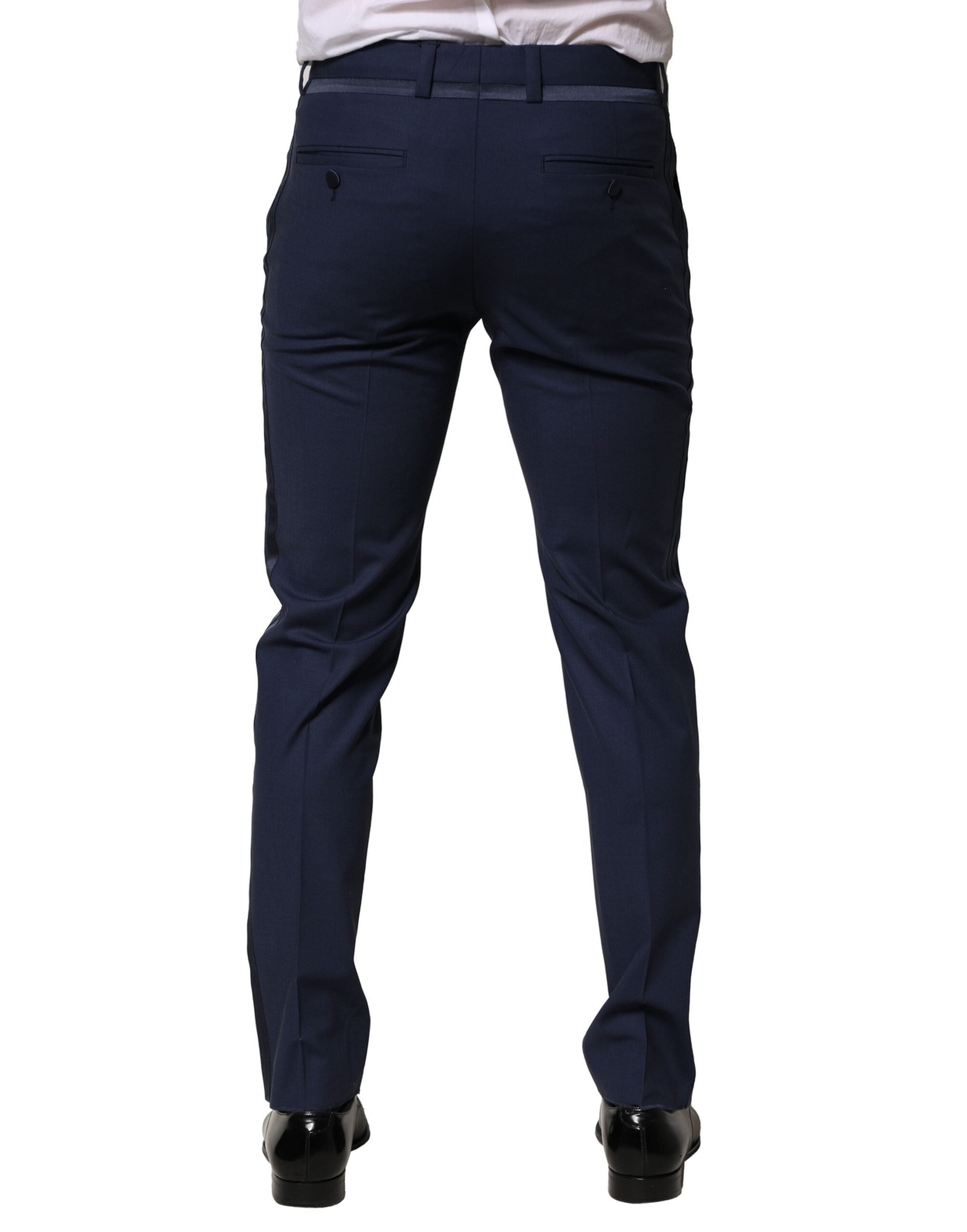 Pantalon formel en laine bleu foncé de Dolce & Gabbana, élégants et sophistiqués pour occasion spéciale.