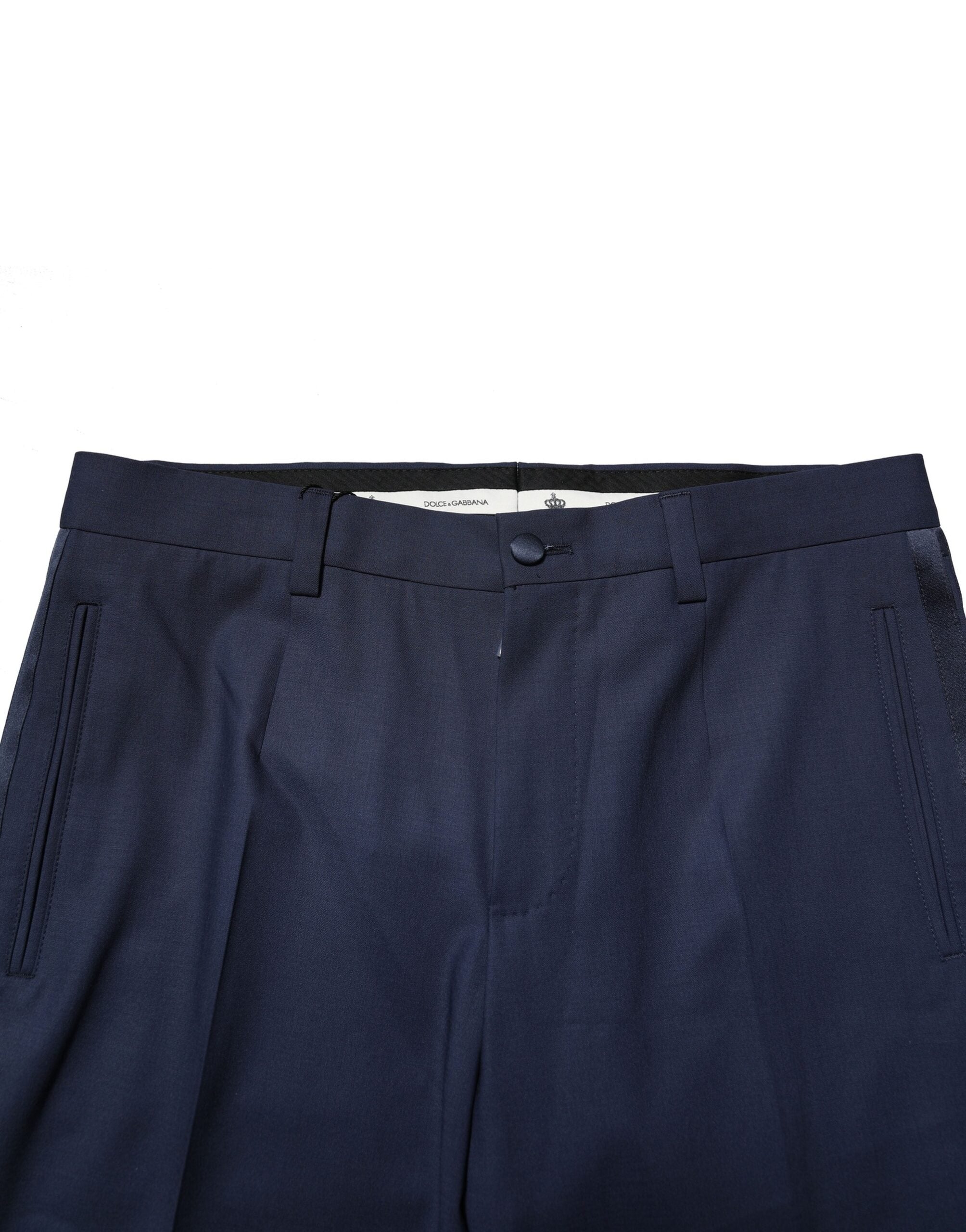Pantalon formel en laine bleu foncé de Dolce & Gabbana, style élégant et sophistiqué pour occasion spéciale.