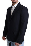 Manteau en laine bleu foncé à un seul boutonnage de Dolce & Gabbana, veste élégante pour homme.