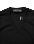 Pull Dolce & Gabbana gris foncé avec logo brodé, léger et confortable, vue de face.