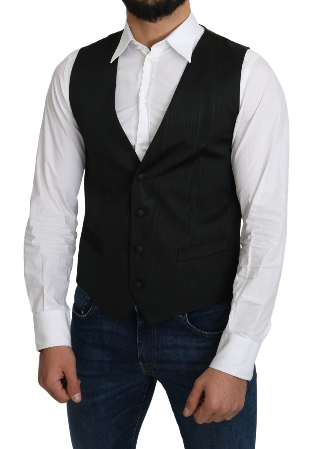 Gilet formel en soie gris de Dolce & Gabbana, veste élégante pour homme, détails sophistiqués et finition de haute qualité