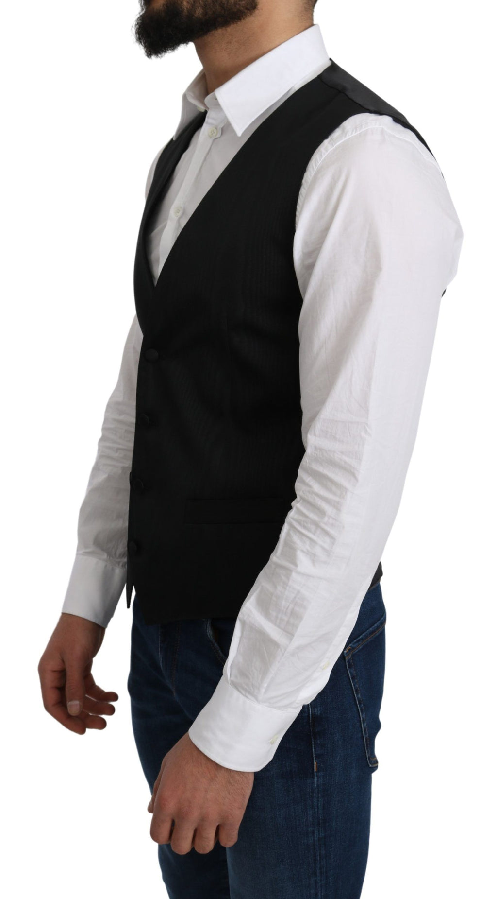 Gilet formel en soie gris de 100 % de Dolce & Gabbana, détail élégant et finition raffinée.
