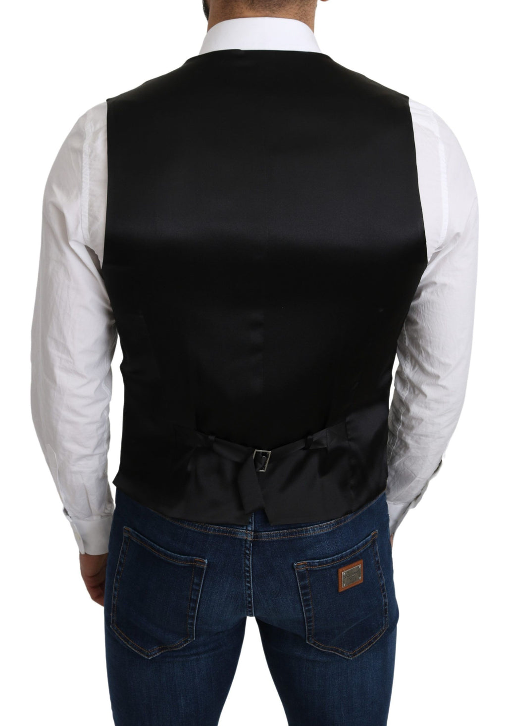 Gilet formel en soie gris de 100 % de Dolce & Gabbana, veste élégante pour homme avec finition soignée.