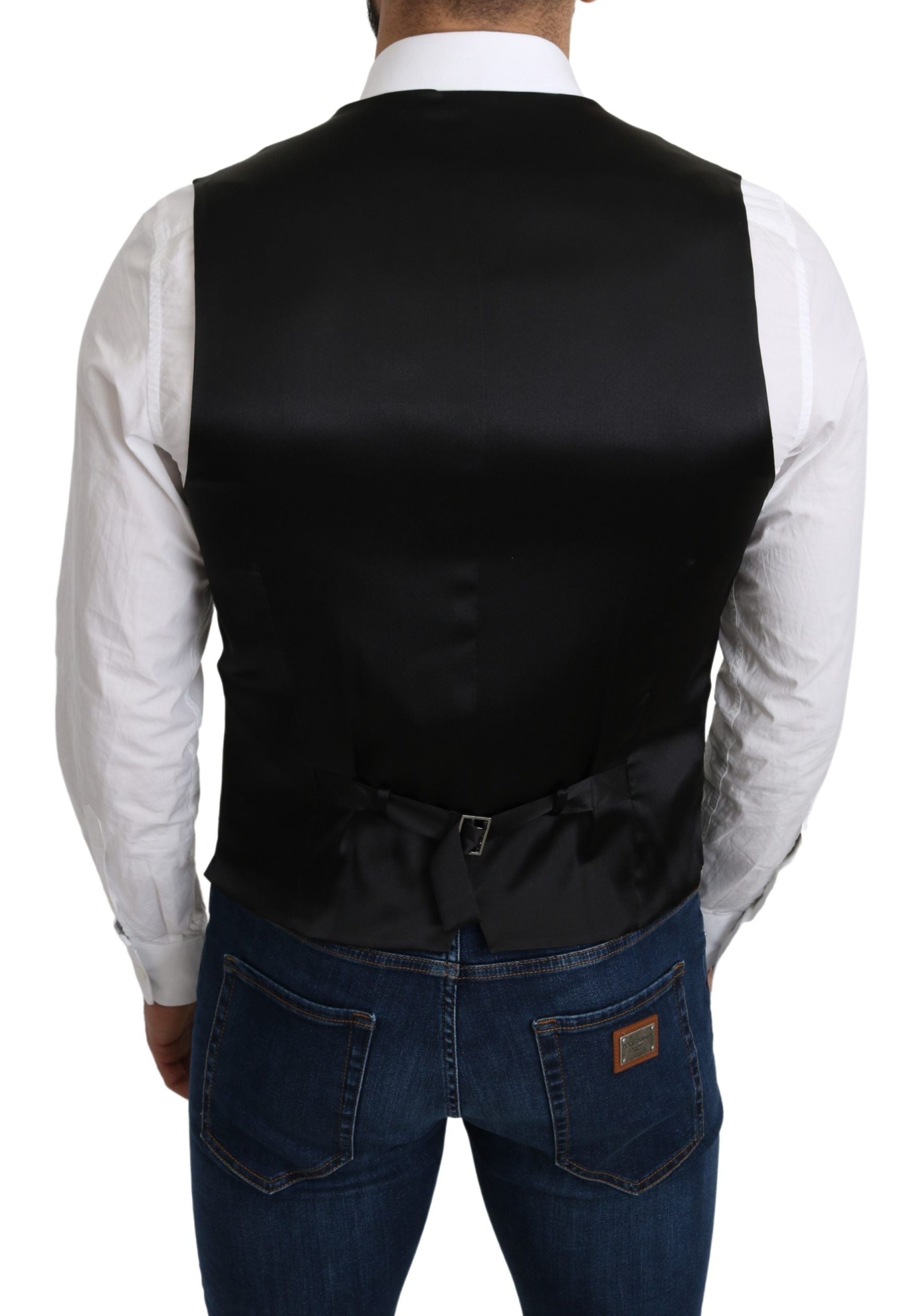 Gilet formel en soie gris de 100 % de Dolce & Gabbana, veste élégante pour homme avec finition soignée.