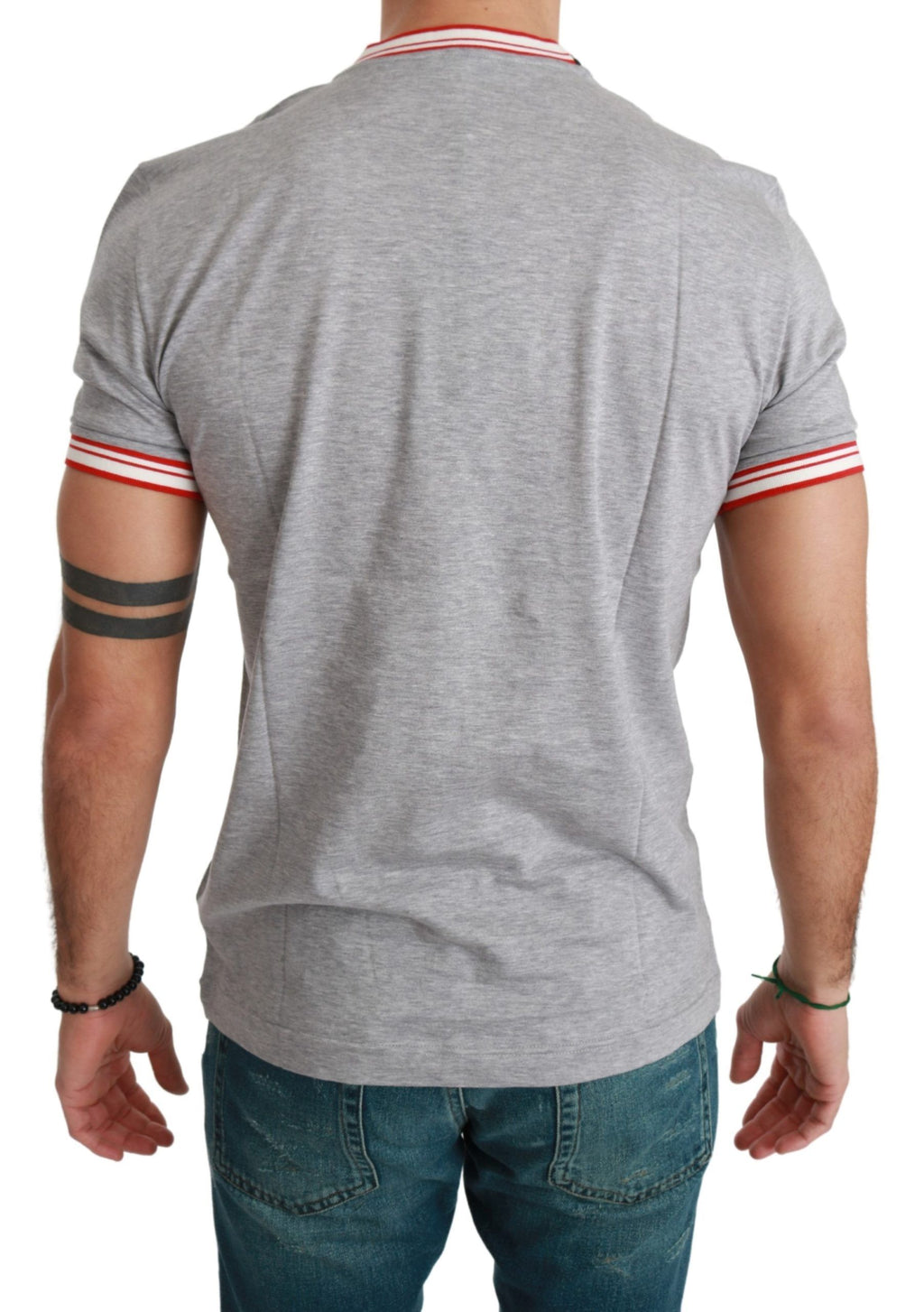T-shirt gris Dolce & Gabbana en coton avec motif Année du Cochon, design moderne et élégant.