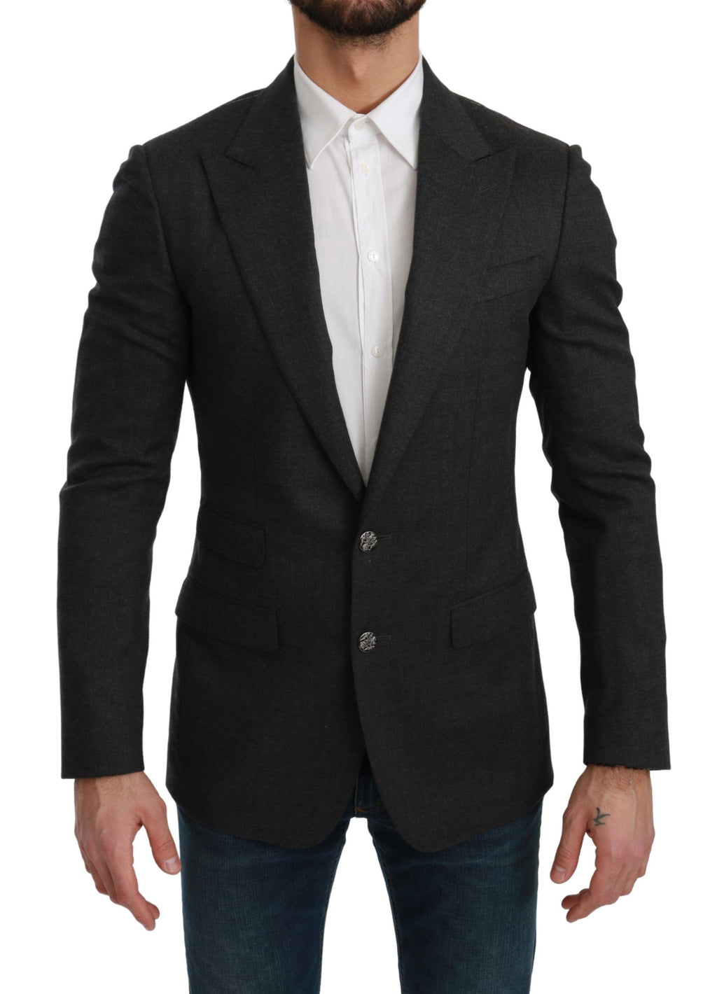 Veste blazer en laine gris slim fit Dolce & Gabbana Napoli, style élégant et moderne pour homme.