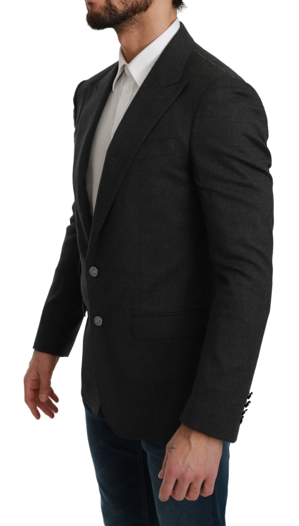 Veste blazer en laine gris Napoli Slim Fit de Dolce & Gabbana, mode élégante pour homme.