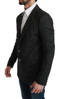 Veste blazer gris à carreaux Dolce & Gabbana, coupe slim fit, en tissu à motif à carreaux, pour un style élégant et moderne.