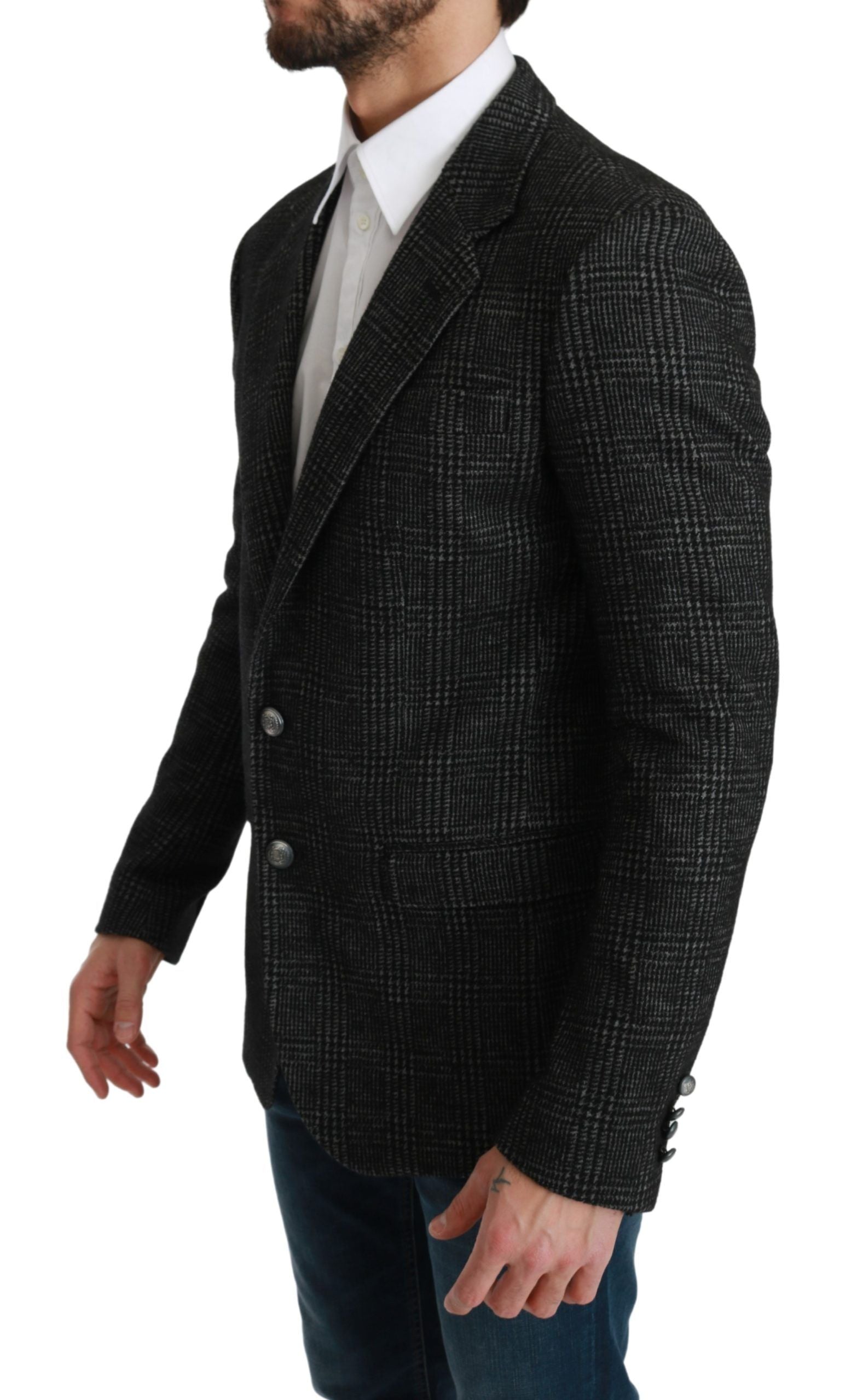 Veste blazer gris à carreaux Dolce & Gabbana, coupe slim fit, en tissu à motif à carreaux, pour un style élégant et moderne.