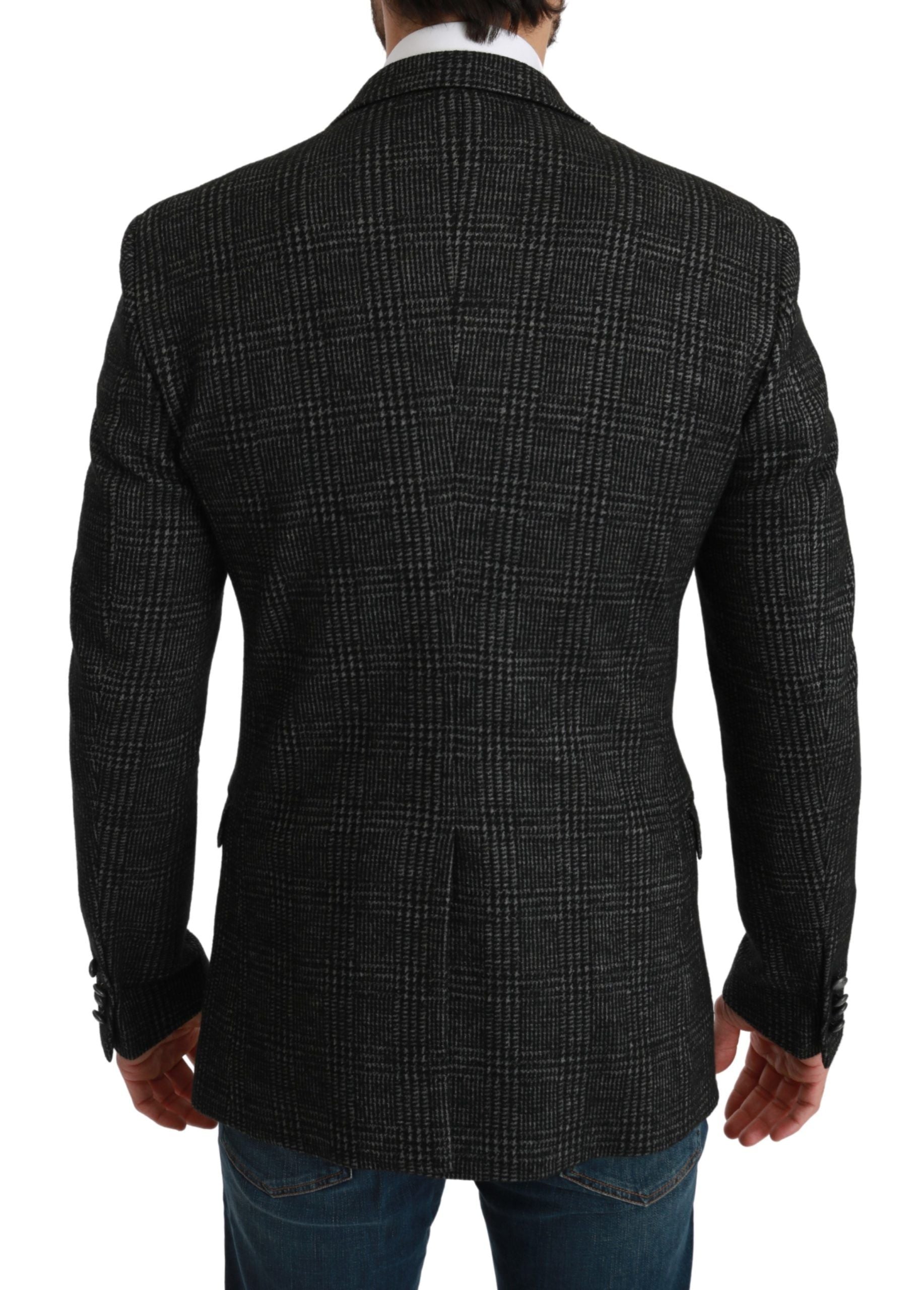 Veste blazer Dolce & Gabbana à carreaux gris, coupe slim fit, élégante et tendance, vue de face sur fond neutre.