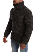 Pull en laine mélangée gris Dolce & Gabbana à col roulé, vue de face, détails du tissu et style élégant.
