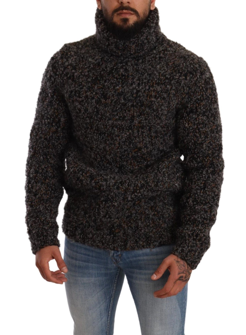 Pull en maille gris Dolce & Gabbana à col roulé, doux et élégant, en mélange de laine.