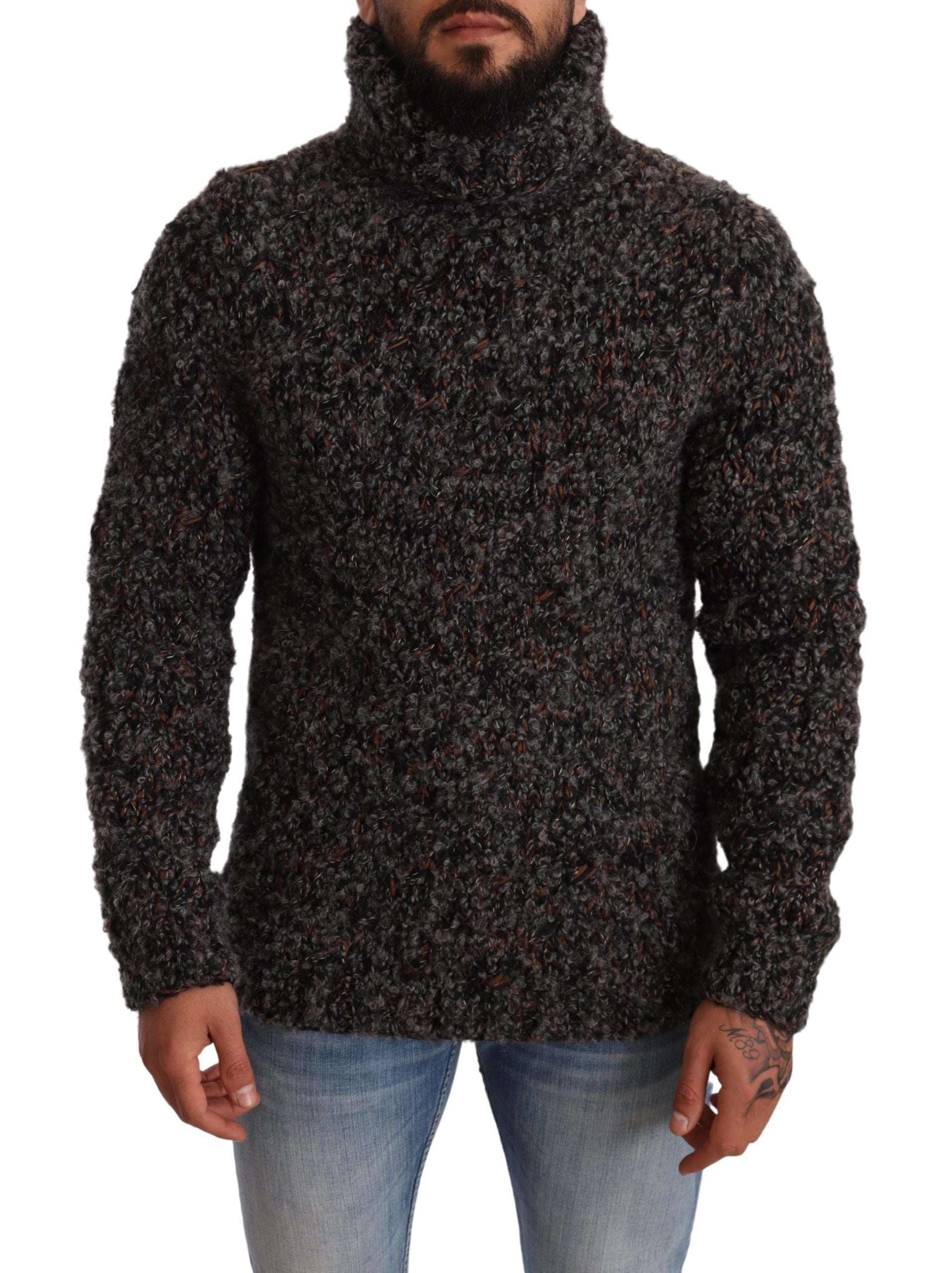 Pull-over à col roulé en laine mélangée gris de Dolce & Gabbana, vêtement chaud et élégant pour l'hiver.