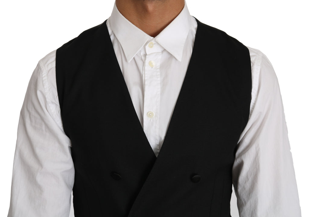 Gilet homme en laine gris à double boutonnage de Dolce & Gabbana, veste élégante avec col et poches avant.
