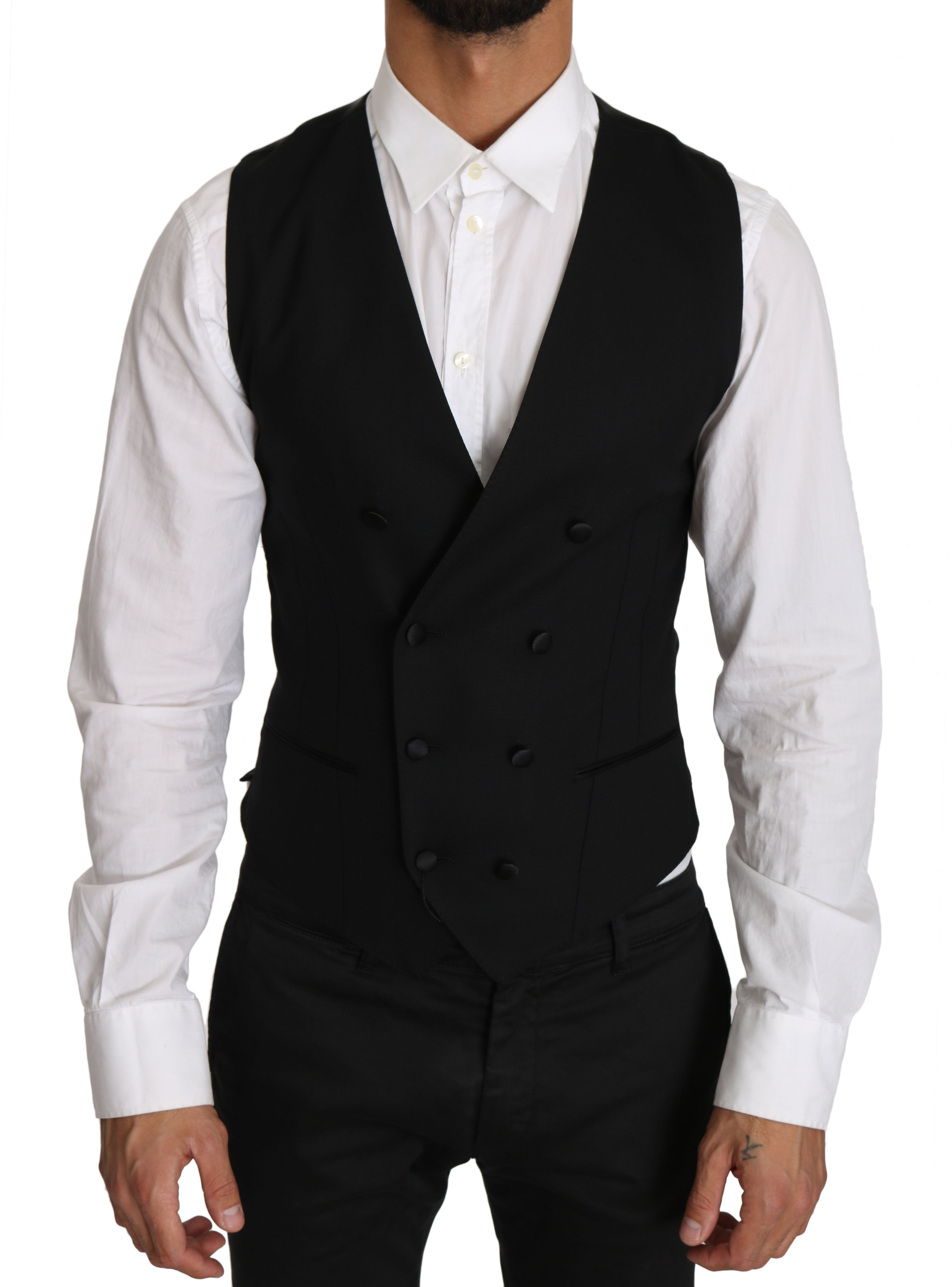 Gilet en laine gris à double-boutonnage de Dolce & Gabbana, veste élégante pour homme avec col et poches frontales.