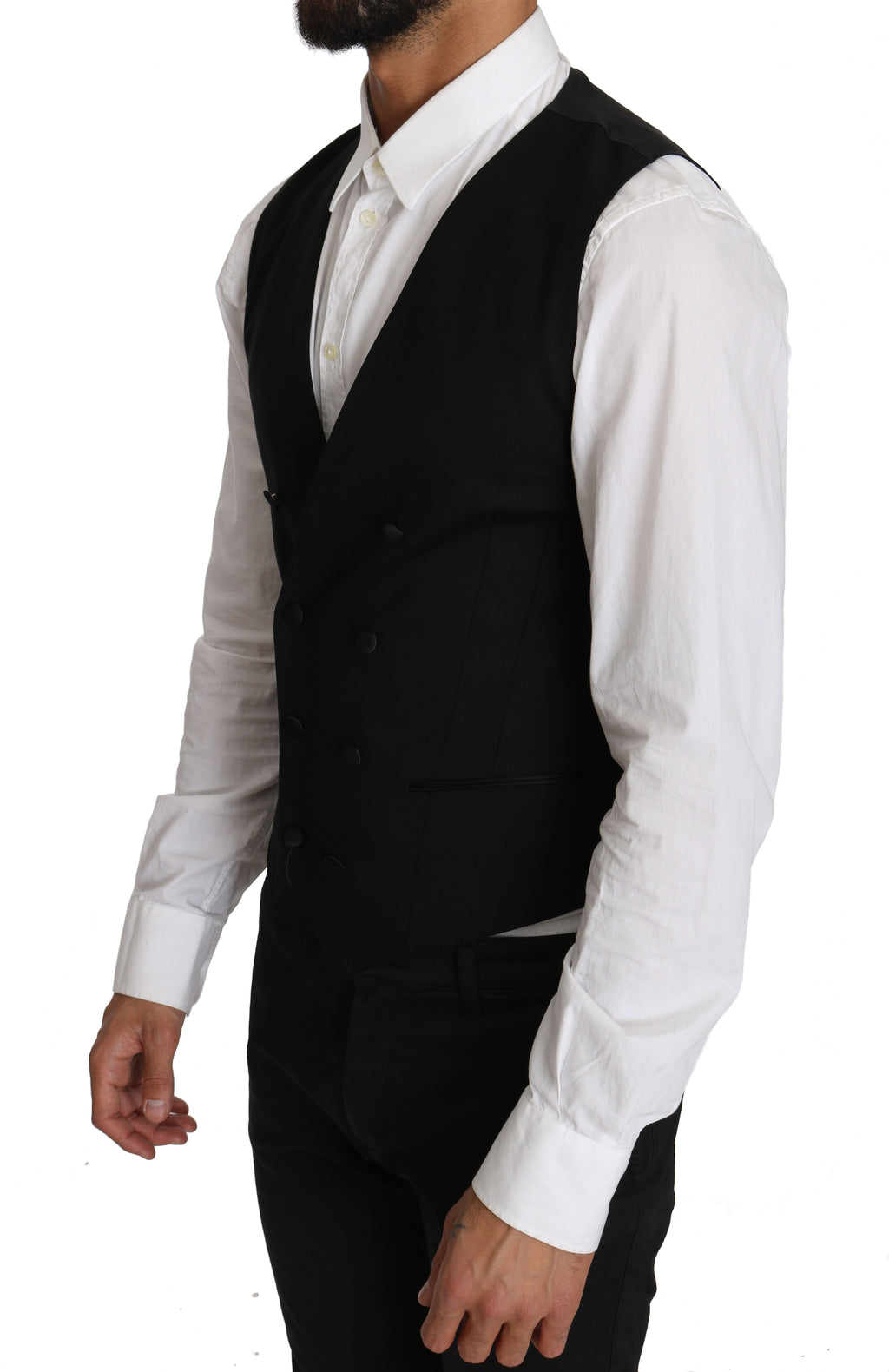 Gilet en laine gris Dolce & Gabbana à double boutonnage, veste élégante pour homme.