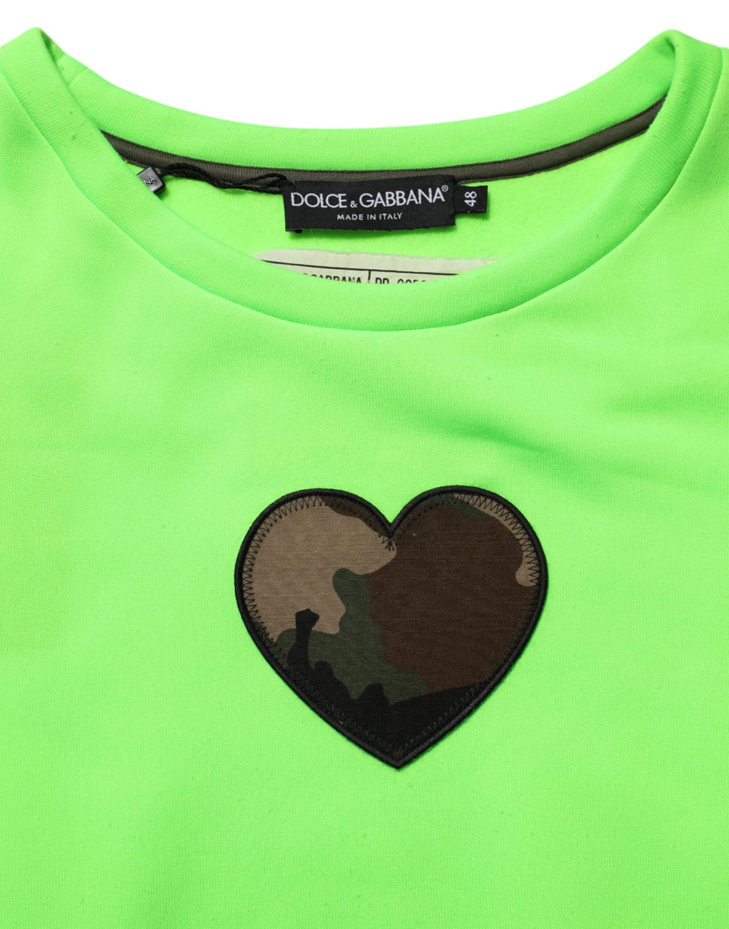 Sweatshirt homme Dolce & Gabbana vert à patchwork, pull-over décontracté avec motifs colorés et logo de la marque.