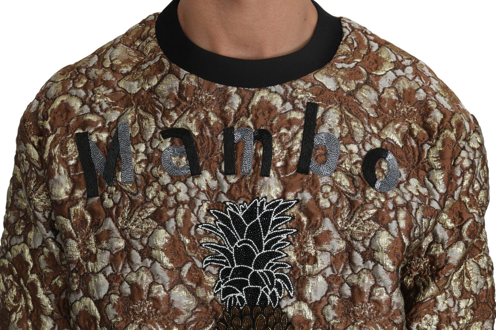 Pull Dolce & Gabbana MAMBO en jacquard multicolore avec motif ananas, pull-over en laine élégant et coloré.
