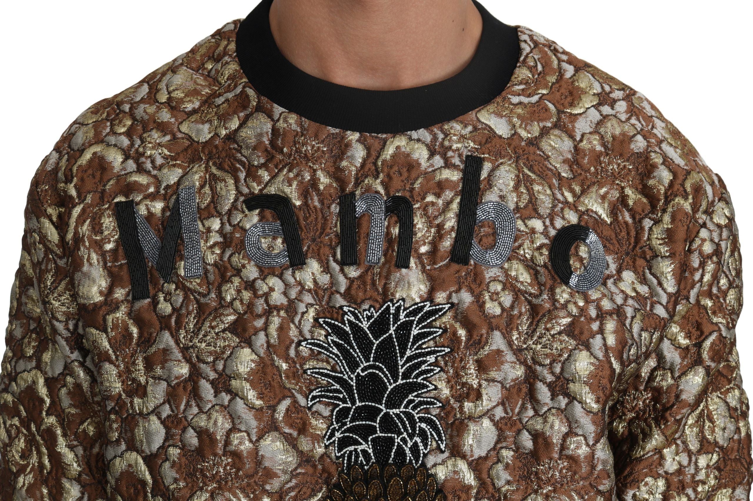 Pull Dolce & Gabbana MAMBO en jacquard multicolore avec motif ananas, pull-over en laine élégant et coloré.