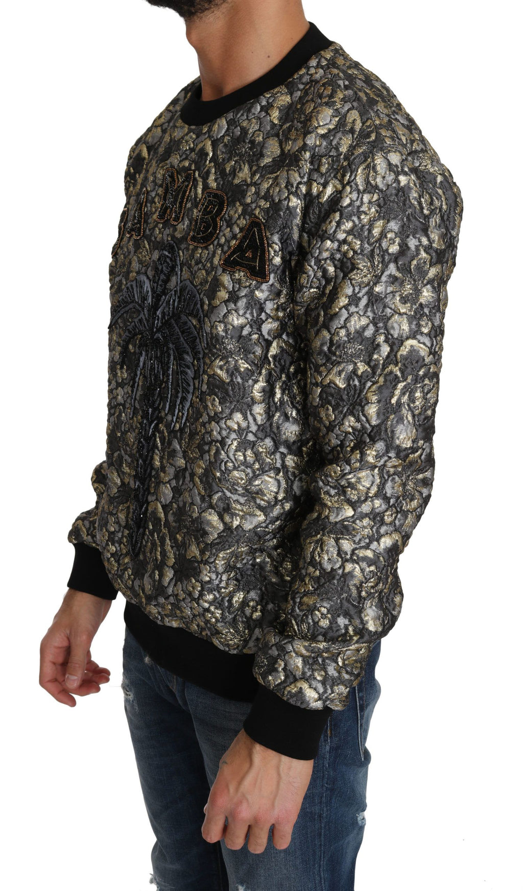Pull à manches longues Dolce & Gabbana SAMBA en jacquard multicolore avec motif palmier, confort et style élégant.