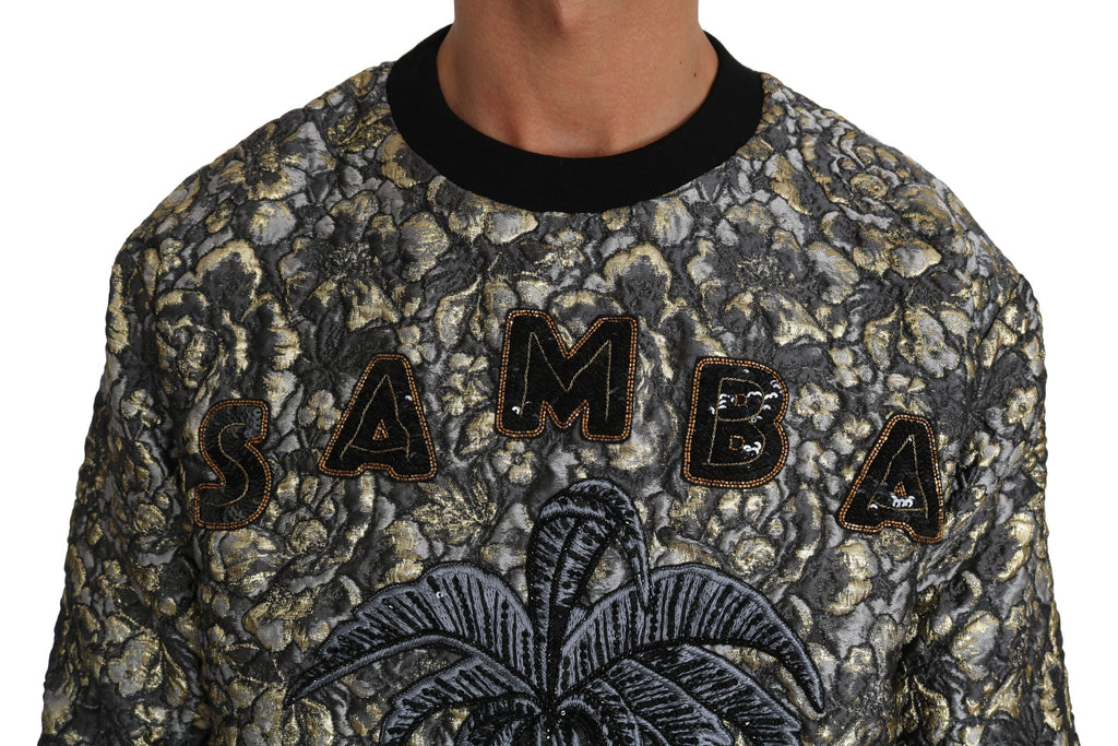 Pull à manches longues Dolce & Gabbana SAMBA Jacquard Palmtree multicolore, motif tropical, style élégant et tendance.