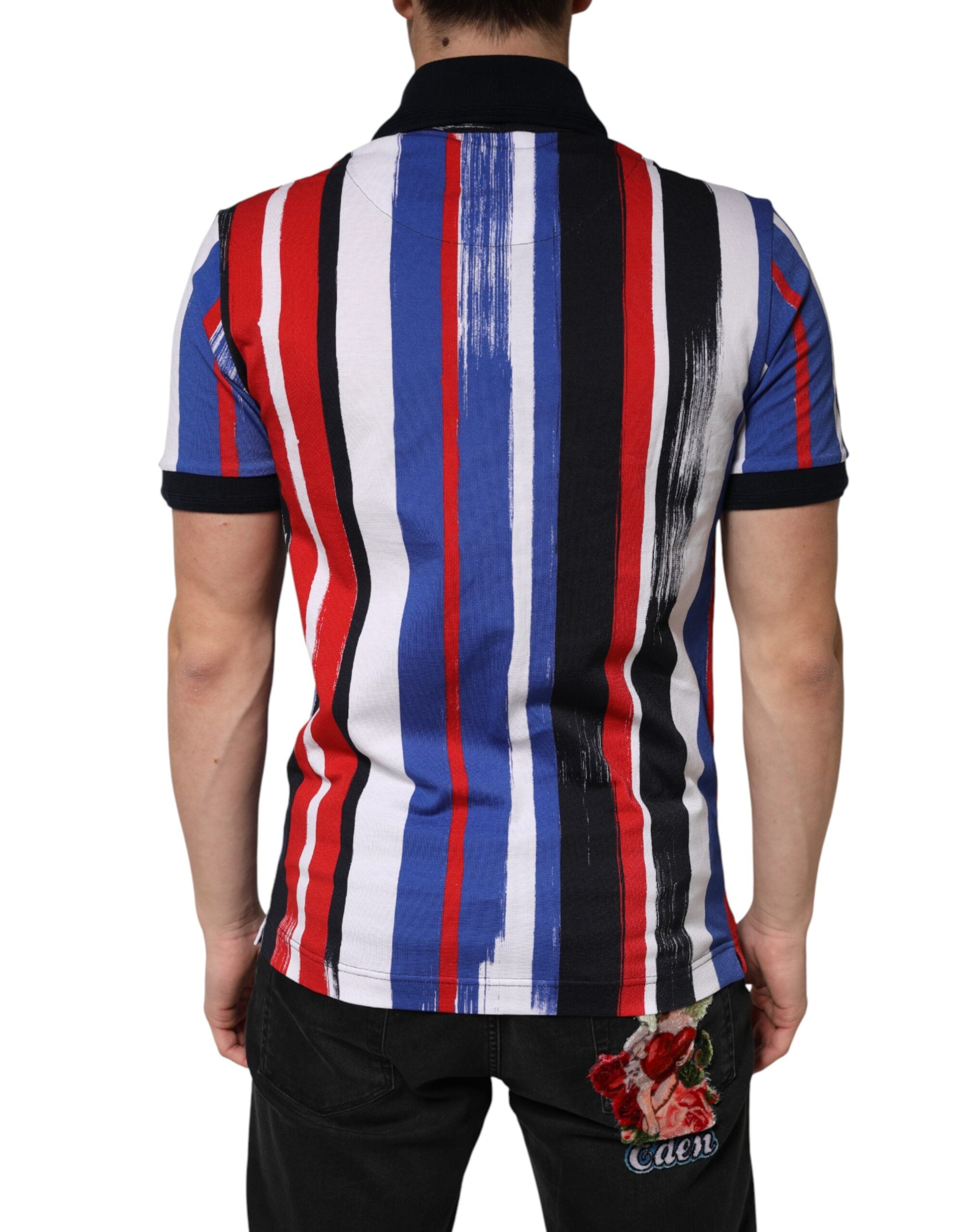 Polo homme Dolce & Gabbana à rayures multicolores en coton, col classique et logo brodé sur la poitrine.