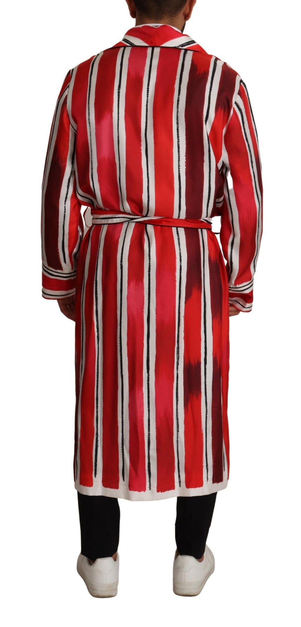 Nuit en soie Dolce & Gabbana pour homme, robe de nuit rouge et blanche à rayures, élégante et confortable.