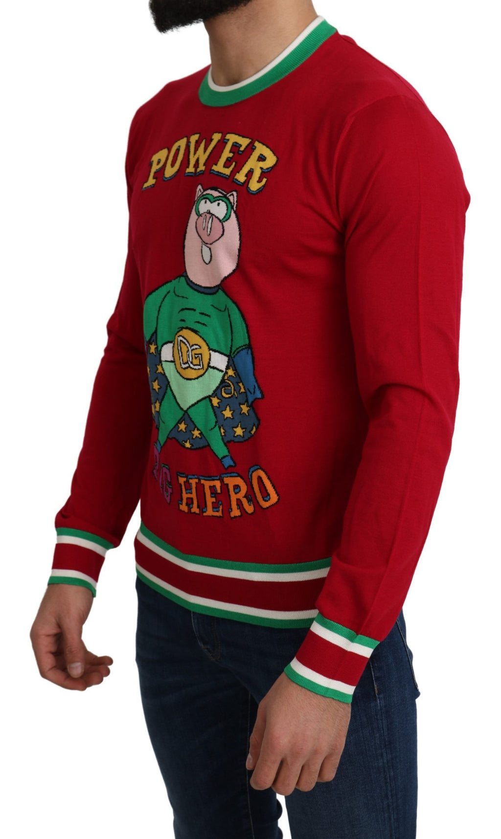 Pull en laine et soie rouge Dolce & Gabbana avec motif de cochon du "Pig of the Year".