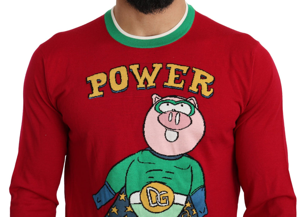 Pull Dolce & Gabbana en laine et soie rouge avec motif de cochon, style original et élégant, visible sur ce sweat.