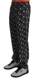 Pantalon noir en soie Dolce & Gabbana avec motif d'instrument de musique, pantalon élégant pour femme.