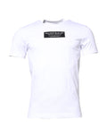 T-shirt Dolce & Gabbana en coton blanc avec patch logo sur le col ras du cou, vue de face.