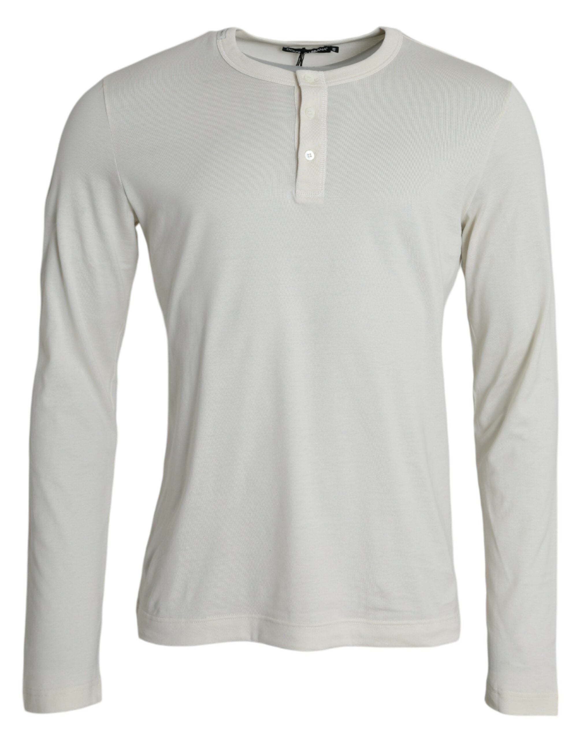 T-shirt blanc en coton à manches longues de Dolce & Gabbana, style élégant et classique, porté sur un mannequin.